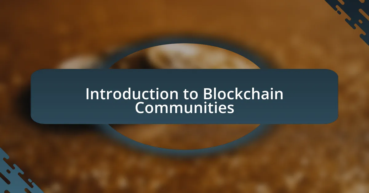 Introduction to Blockchain Communities