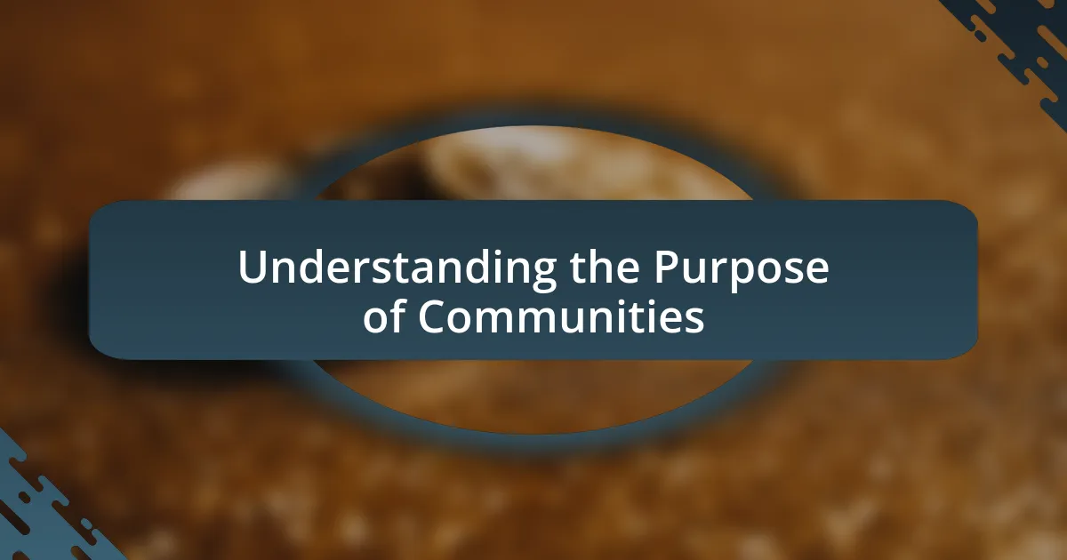 Understanding the Purpose of Communities