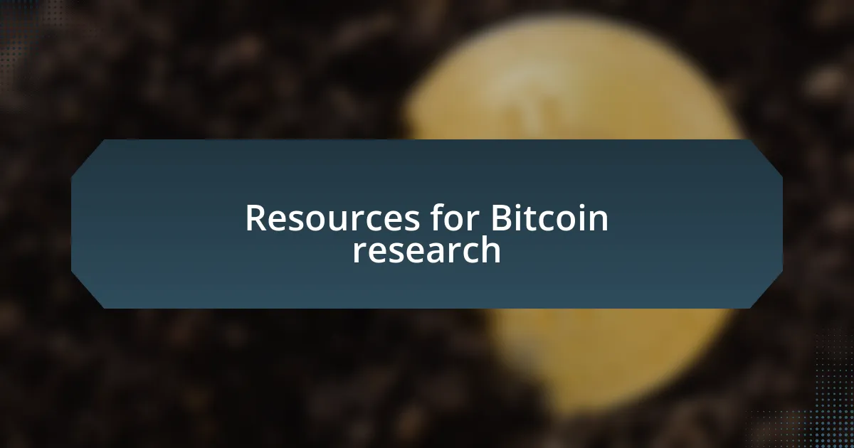 Resources for Bitcoin research